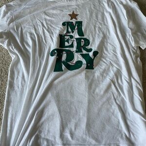 Old Navy White T-Shirt with Green 'Merry' Design